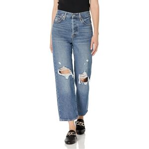 Levi's Ribcage Straight Ankle Jeans Distressed Medium Wash Blue Denim 26